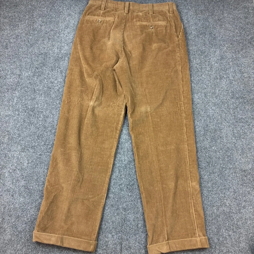 Croft & Barrow Mens Size 32x30 Pleated Corduroy Pants Tan Brown Cuffed